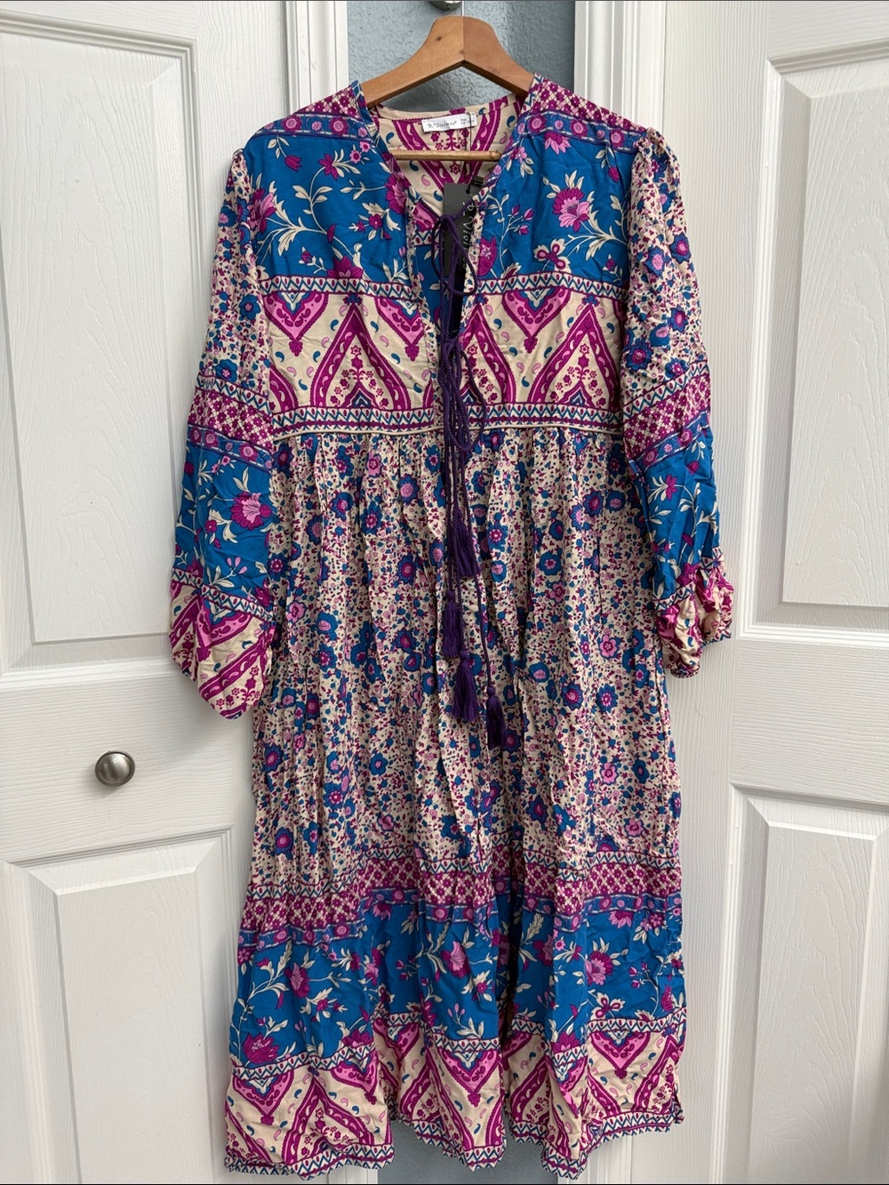 NWT Floral Tie-Front Long Sleeve cover up/dress in Teal and Purple size 12/14